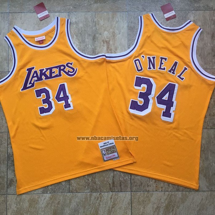 Camiseta Los Angeles Lakers Shaquille O'Neal NO 34 Mitchell & Ness 1996-97 Amarillo